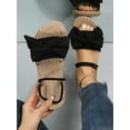 thumbnail image 1 of Women Ribbed Knit Bow Espadrille Open Toe Slide Sandals, Vacation Outdoor Polyester Flat Sandals, 1 of 4