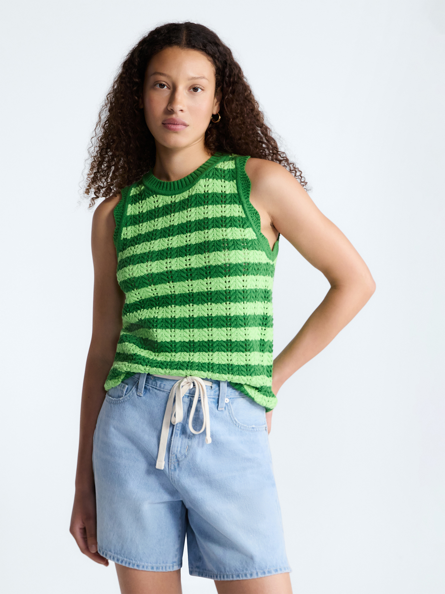 Free Assembly Women's Crochet Cotton Racerback Tank Top, Lightweight, Sizes XS-XXL