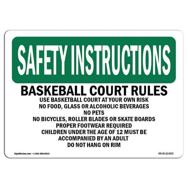 SignMission OS-SI-A-1218-L-11423 12 x 18 Po Consignes de Sécurité OSHA Signe - Règles de Terrain de Basket-Ball Utiliser Terrain de Basket-Ball