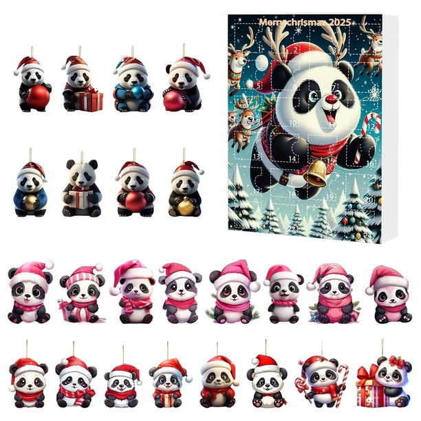 Calendario de cuenta regresiva para Navidad 2025 con adorable panda, decoración acrílica, caja de regalo para familiares y amigos.