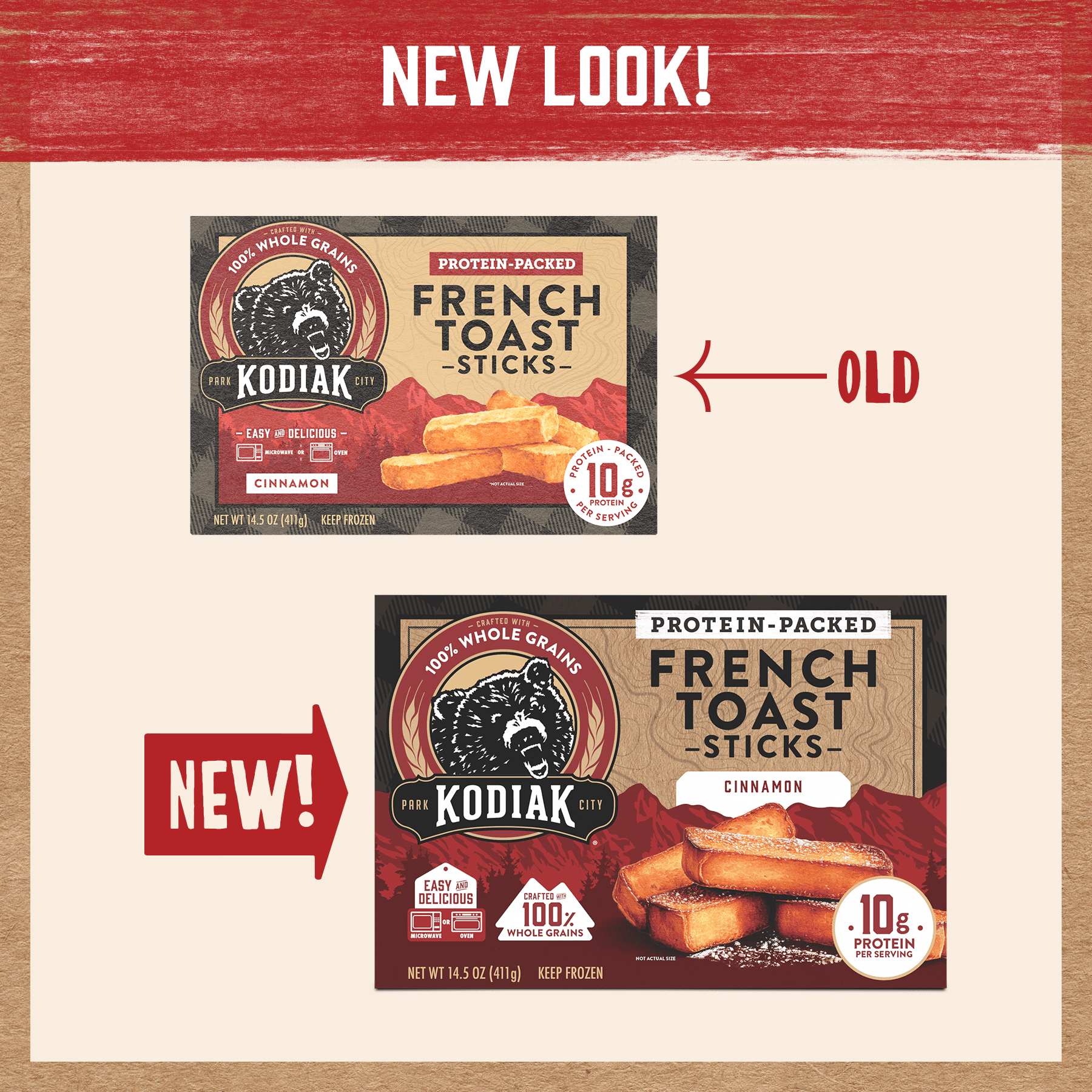 Kodiak Protein-Packed Cinnamon French Toast Sticks, 14.5 oz Box (Frozen)