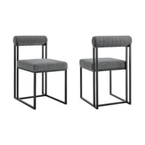 Anastasia Dining Chair with Matte Black Iron and Anchor Gray Fabric - Set of 2