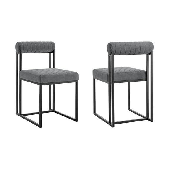 Anastasia Dining Chair with Matte Black Iron and Anchor Gray Fabric - Set of 2
