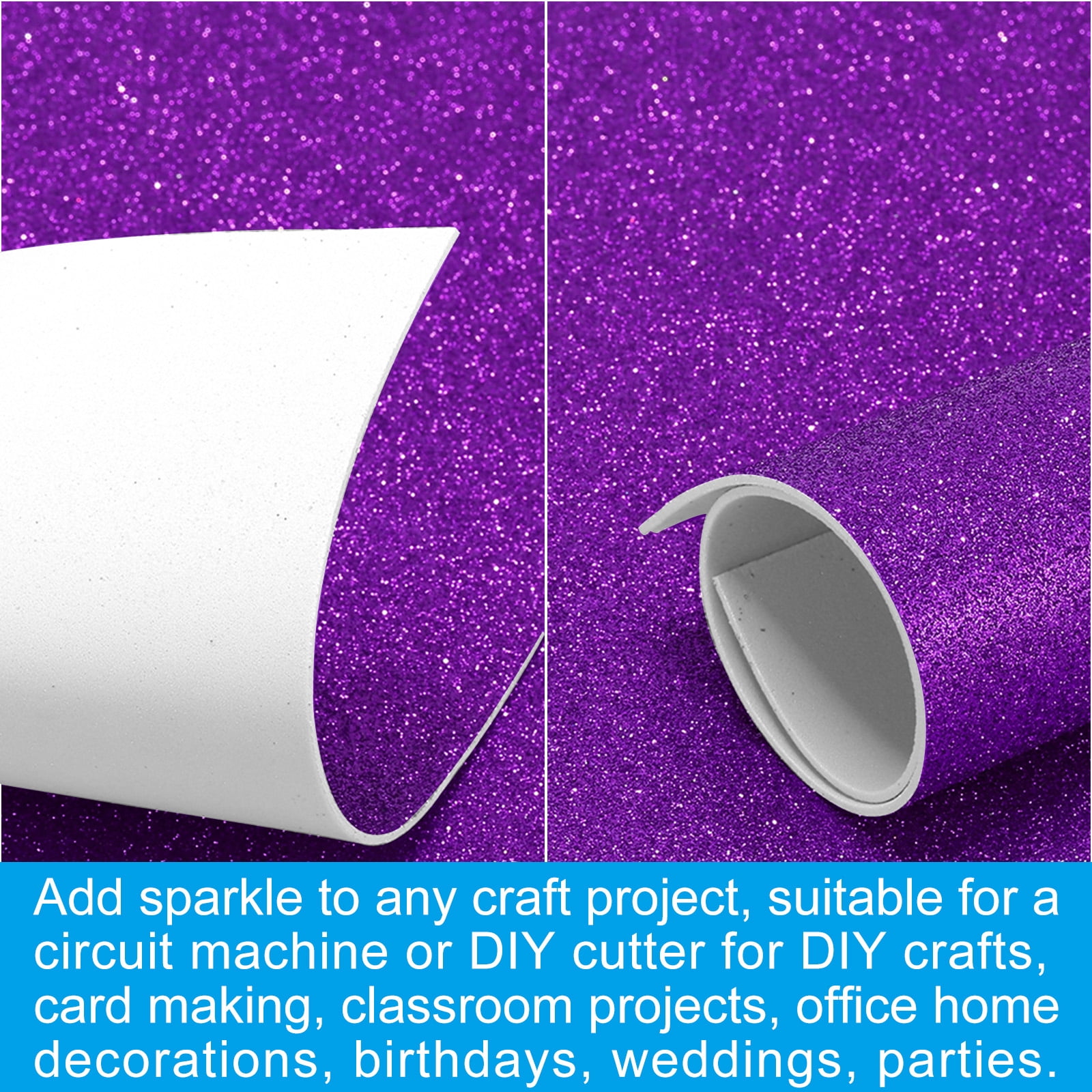 Uxcell 2mm(1/10") Thick Adhesive Glitter Foam Sheet 16x24inch(40x60cm) Light Purple, EVA Shiny Foam Board for Craft, 6 Pcs