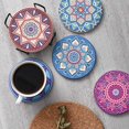 thumbnail image 2 of 4 inch Absorbent Drink Coasters, Mandala Style Ceramic Coasters with Holder, Colorful Décor, Set Of 8, 2 of 7