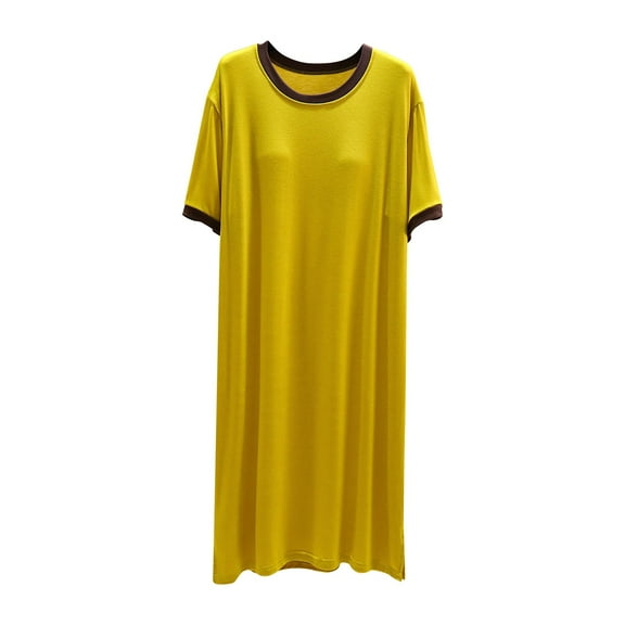BLVB Women's Summer Nightgown Short Sleeve Round Neck Sleepshirt Soft Comfy Pajama Long Dress Sleepwear