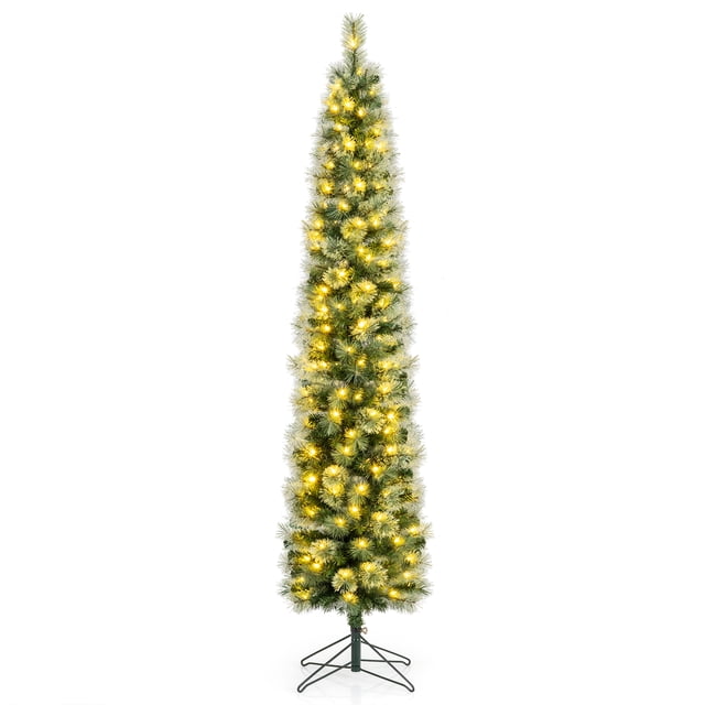 Costway 7 FT Pre-Lit Pencil Artificial Christmas Tree with 150 LED Warm White Lights,8 Modes