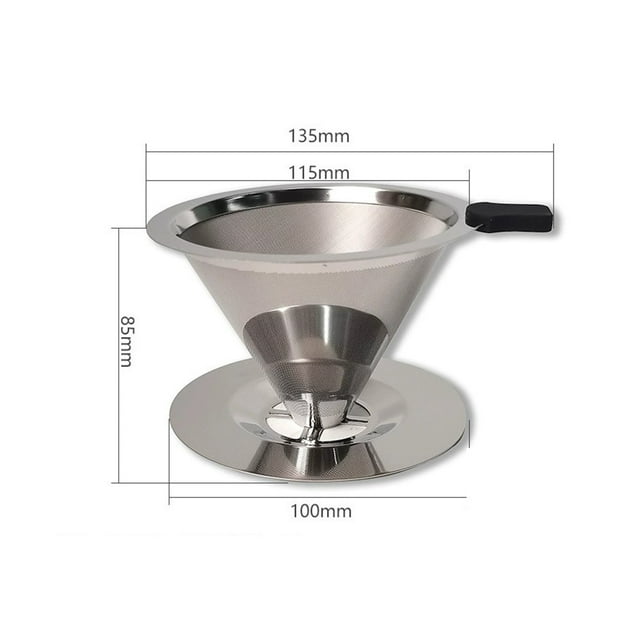 1Pcs Stainless Steel Reusable Coffee Filter Holder Pour Over Mesh Tea Dripper Cup With Base