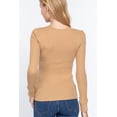 thumbnail image 4 of Saronite Basic Ribbed Knit Cotton Long Sleeve Henley Thermal Top, Pecan (Women's), 4 of 4