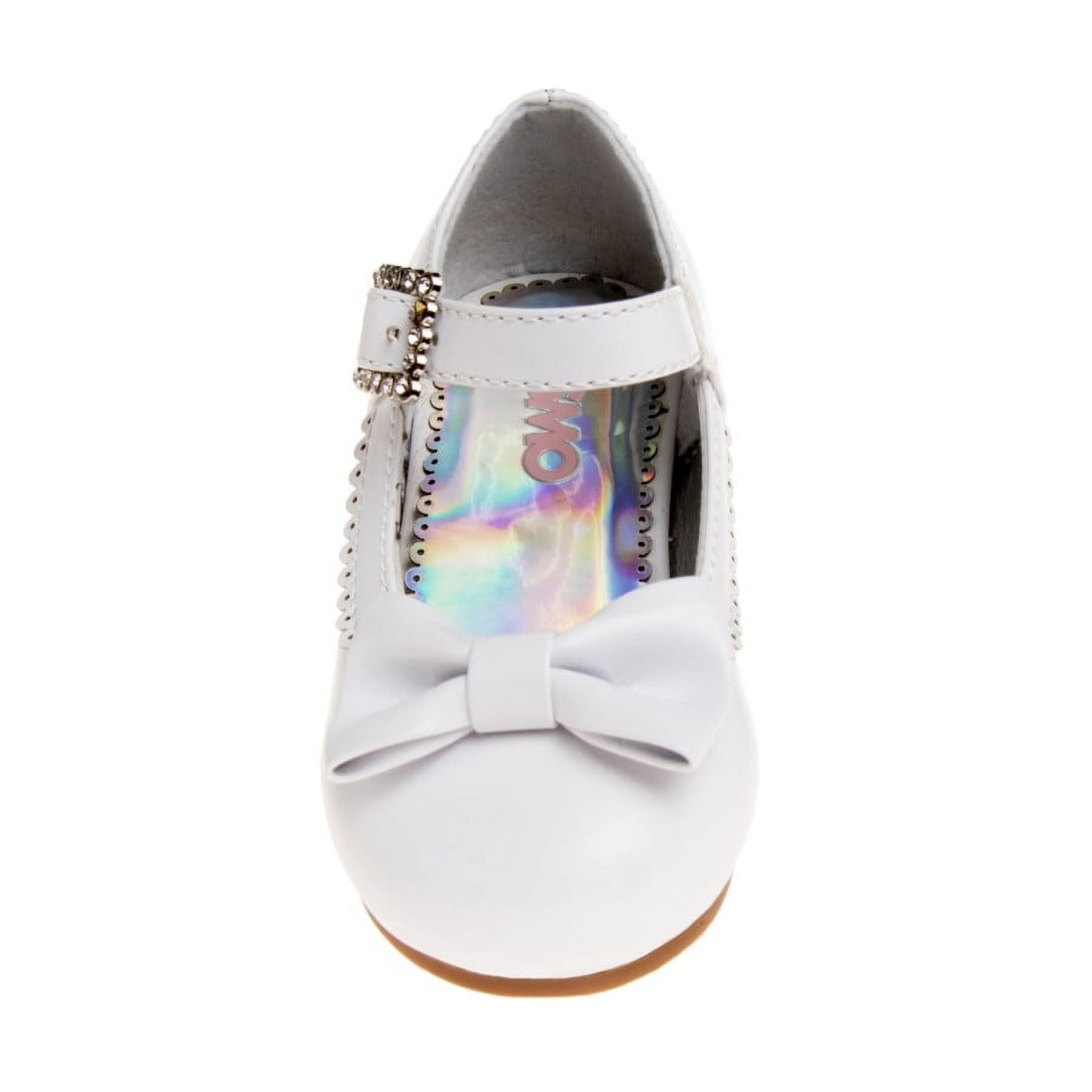 Mary Jane Dress Shoe Pumps for Girls, Low Heel Hook Loop Buckle, White (Size 10 Toddler)
