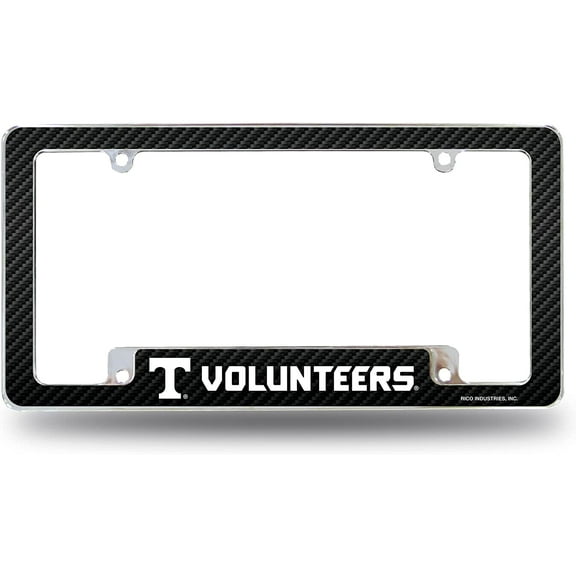 Tennessee-Volunteer's Chrome Metal License Plate Frame with Carbon Fiber Design