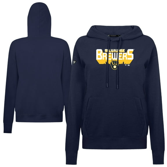 Women's Levelwear Navy Milwaukee Brewers Adorn Retro 3D Pullover Hoodie