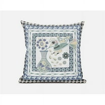 Amrita Sen Designs  20 x 20 in. Love Your Vase Peacock Broadcloth Indoor & Outdoor Zippered Pillow - White & Blue
