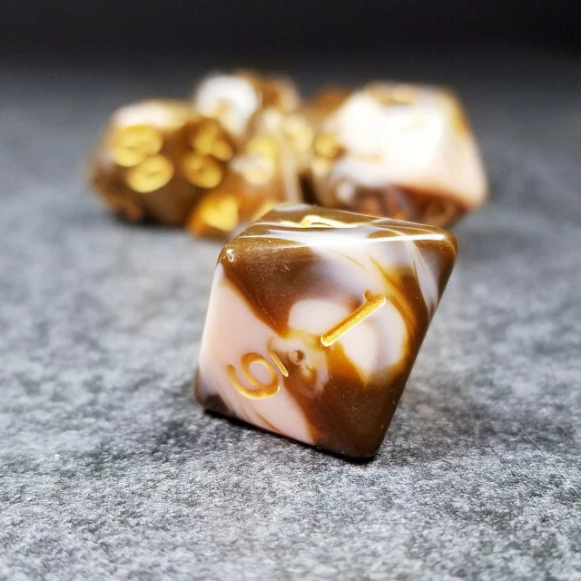 Sage'S Stones - Coffee/White Gold Ink Acrylic Polyhedral Dice Set Games Dnd