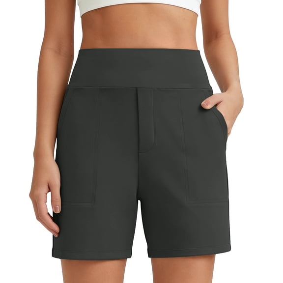 hoksml Women's High Waist Elastic Waistband Shorts, Side Pockets Comfy Casual Shorts, Tummy Control Stretch Shorts for Daily Wear