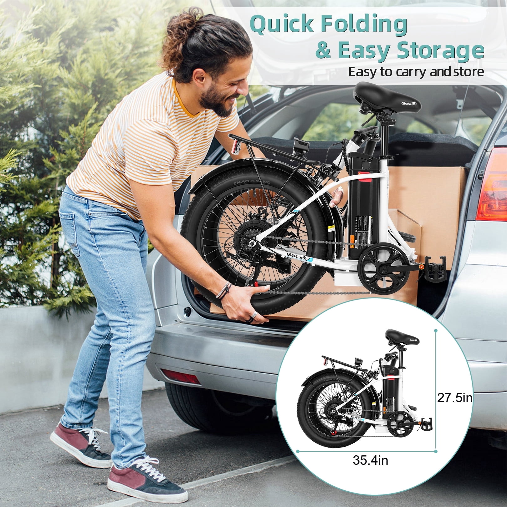 Elifine 500W Foldable Electric Bike, 20" x 3.0" Fat Tire Electric Bicycle Max. 19.8mph Commuter Ebike, 48V 10.4Ah Removable Battery UL 2849 with 5 Riding Modes Electric Bike for Men Women Senior