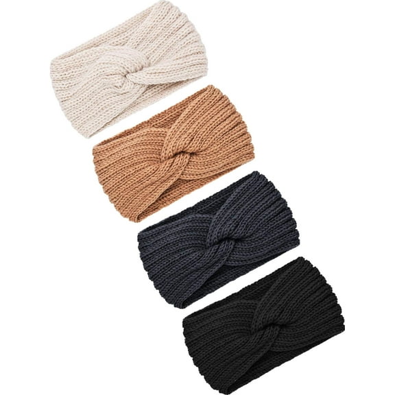 4 Pieces Chunky Knit Headbands Braided Winter Headbands Ear Warmers Crochet Head Wraps for Women Girls