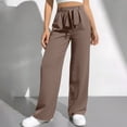thumbnail image 6 of PEXLYCLU Womens Pants Trendy, Palazzo Pants for Women Dressy, Palazzo Pants for Women, Wide Leg Pants for Women High Waisted Palazzo Pants Work Casual Flowy Tie Knot Trousers With Pockets, Coffee L, 6 of 6