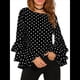 thumbnail image 1 of Blusa de con Mangas Acampanadas y Lunares para Mujer, Talla Grande, con Mangas Plegadas Negro L, 1 of 7