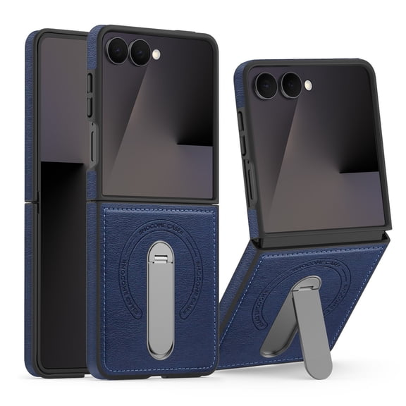 Dteck Magnetic Case for Samsung Galaxy Z Flip 7, Shockproof Leather PC Case Compatible with Mag Safe 360 Rotating Kickstand Cover,Blue