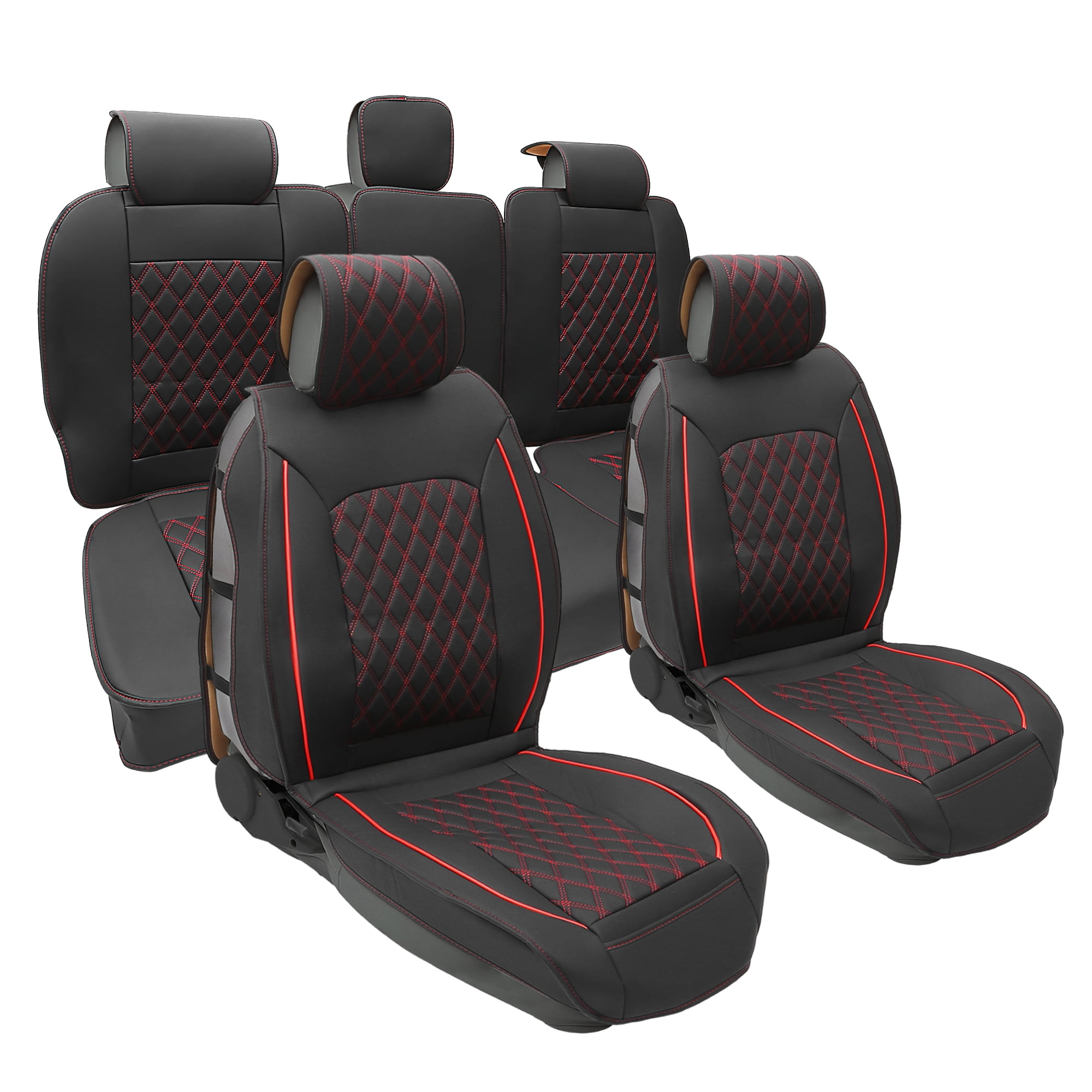 Unique Bargains Car Front Rear Seat Covers Seat Protectors Pad for Dodge for Ram 1500 2009 2023 Black Red 5 Pcs