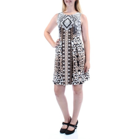 Length Cut Out - INC Womens Brown Cut Out Animal Print Sleeveless Jewel Neck Knee Length Fit + Flare Dress Size: M