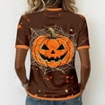 thumbnail image 5 of SIYUDAN Womens Halloween Shirt V Neck Short Sleeve Pumpkin Shirts for Women Womens Graphic T Shirts Brown Tahirt Fall Tshirts, Size XL, 5 of 6