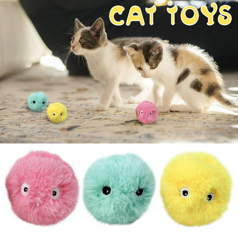 QISIWOLE Cat Toy Balls Upgrade Fluffy Cat Ball Plush Toys Chirping Balls Cat Kicker Toys Lifelike Animal Chirping Sounds Bird Frog Cricket Fun