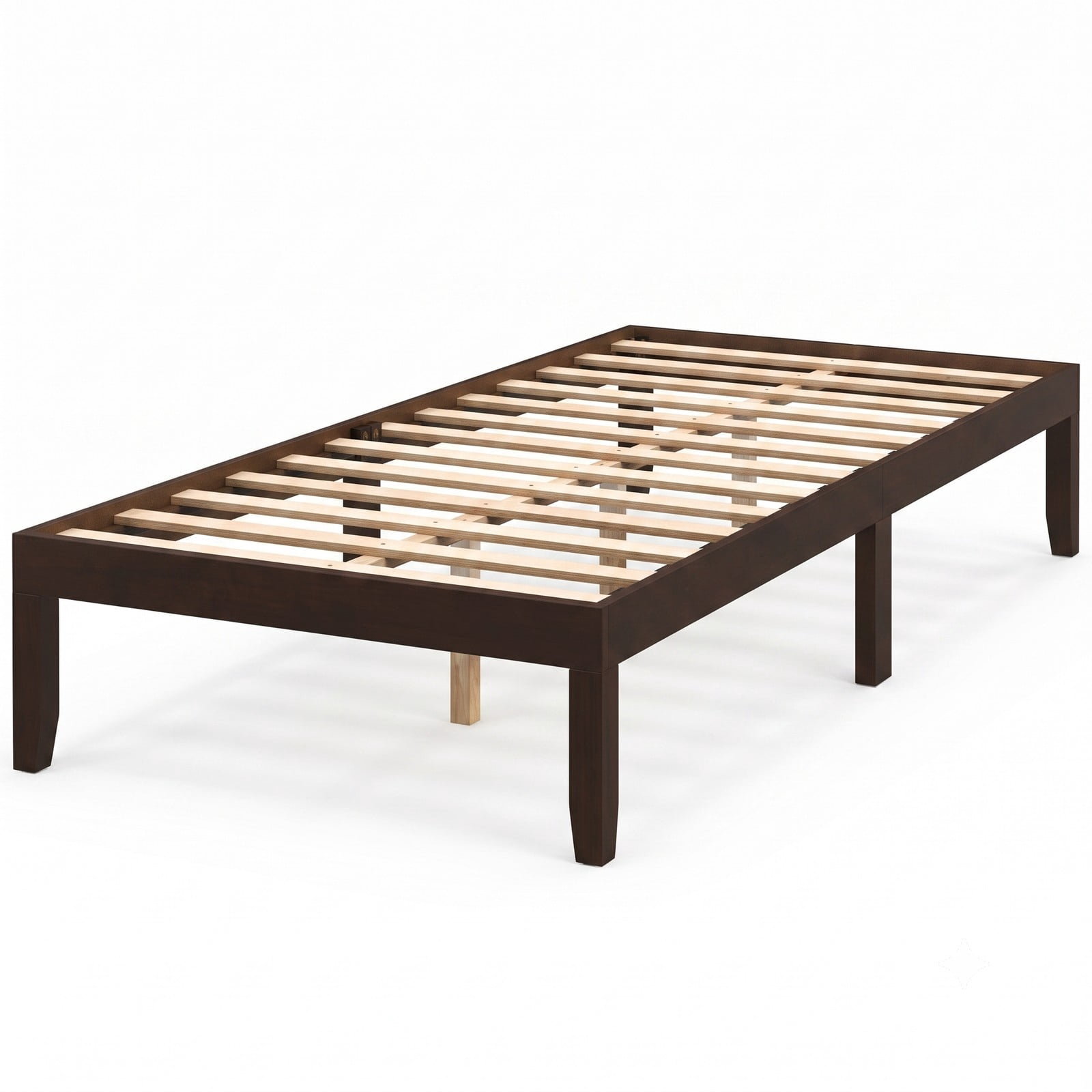 Furnibear Twin Bed Frame with Storage, 14 Inch Wood Platform Bed Frame with Slat Support and Under Bed Storage, No Box Spring, Espresso