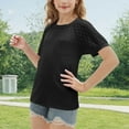 thumbnail image 5 of tarylea Girls Tops Crochet Short Sleeve Shirts Round Neck T Shirts Loose Fitted Summer Blouses, 5 of 8