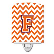 Caroline's Treasures CJ1062-FCNL Letter F Chevron Orange and Regalia Ceramic Night Light, 6x4x3", multicolor