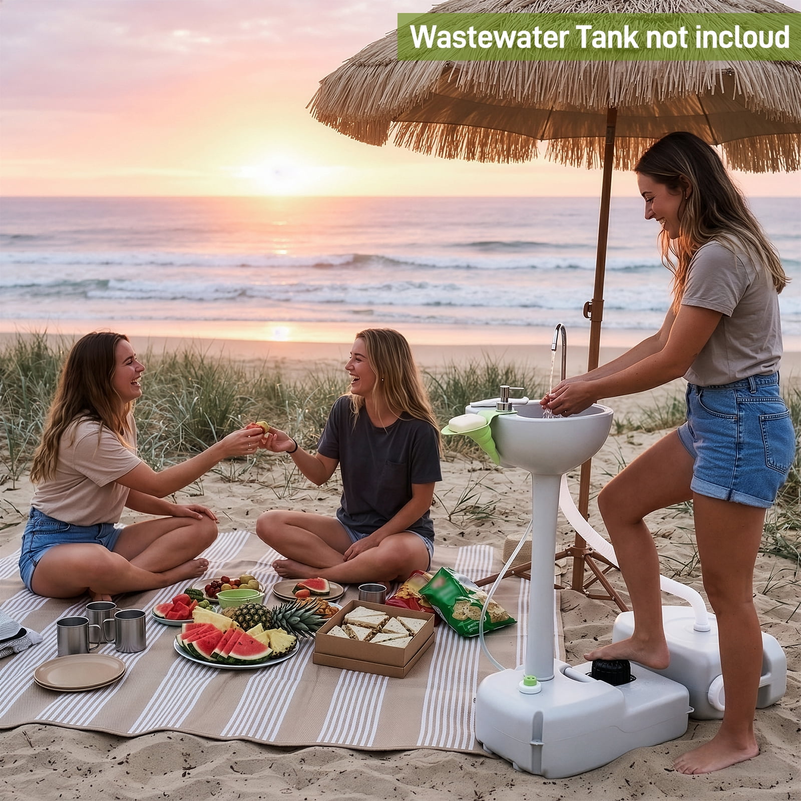 Portable Removable Outdoor Wash Basin, White