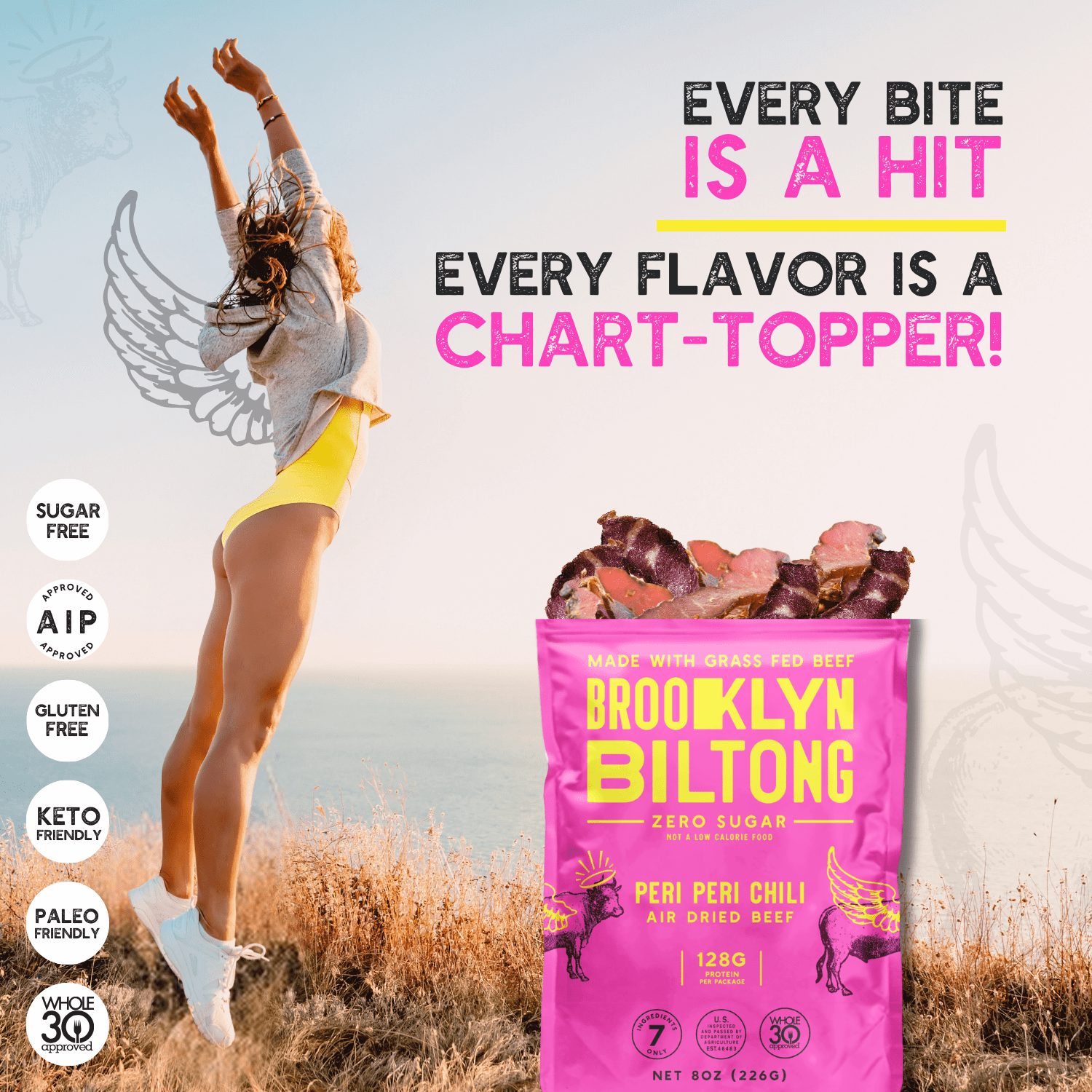 Brooklyn Biltong - Air Dried Grass Fed Beef Snack - Whole30 Approved, Paleo, Keto, Gluten Free, Sugar Free, Made in USA - 8 oz. Bag (Peri Peri)