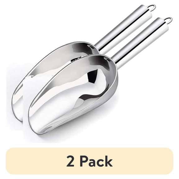 (2 pack) VeSteel 8 Ounce Stainless Steel Ice Scoop Metal Utility Food Scoop for Ice Cube Candy Flour Sugar