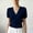 Blue, variant on Womens V Neck Wrap Top Double Breasted Button Waist Slim Fit Short Sleeve Shirt Summer Casual Ribbed Blouse