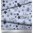 thumbnail image 3 of Soimoi Blue polyester Crepe Fabric Star & Snowflakes Text Decor Fabric Printed Yard 52 Inch Wide, 3 of 5
