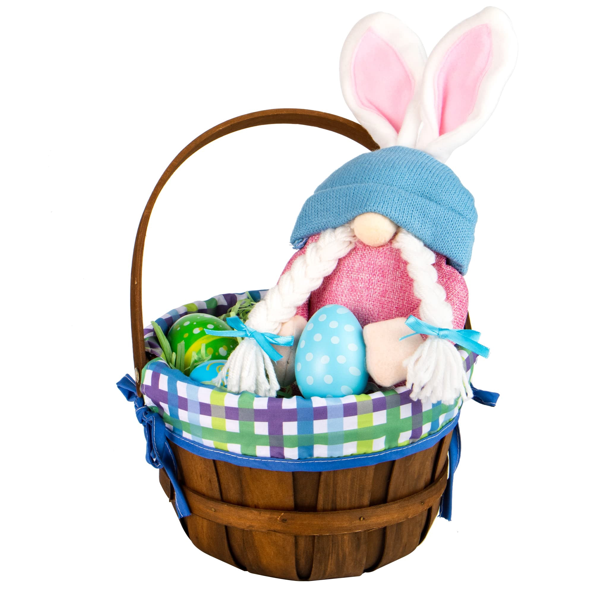 Joyfy 2 Pcs Easter Baskets,Easter Woven Woodchip Basket with Lining,Handmade Wicker Easter Basket with Handle for Easter Egg Hunt,Picnic