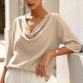 thumbnail image 5 of VBVC Women's Cowl Neck 3/4 Sleeve Blouse,Ladies Loose Fit Casual Tunic Tops,Elegant Work Office Shirts for Women,Khaki,S-2XL, 5 of 10
