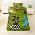 thumbnail image 3 of Manfei Halloween Festival Twin Sheets 3pcs, Cartoon Witch Cat Flower Bedding, Green Red Orange,1 Fitted Sheet, 1 Flat Sheet and 1 Pillowcase, 3 of 5