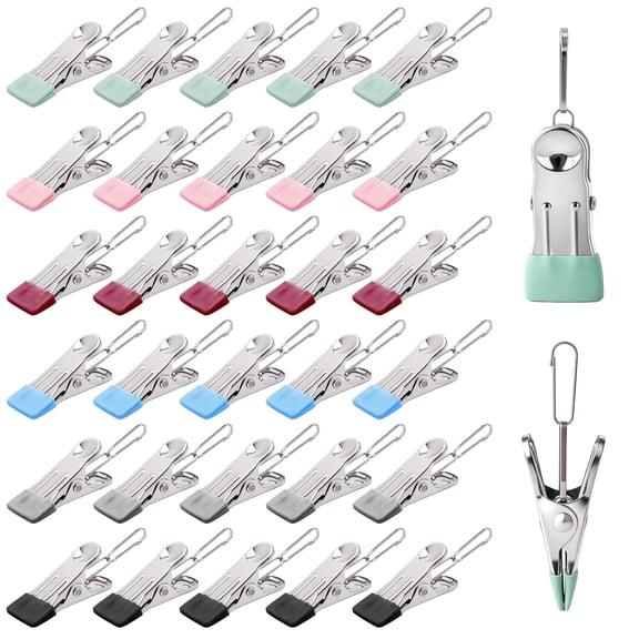 30 Pcs Colorful Clothes Clips with Hooks for Laundry, Sock & More