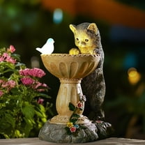 Solar Cat Statues for Bird Bath - Outdoor Sculptures for Garden Yard Balcony Porch
