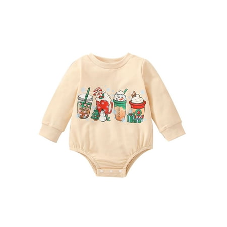 

Amuver Infant Baby Christmas Romper Winter Long Sleeve Round Neck Cartoon Print Bodysuit