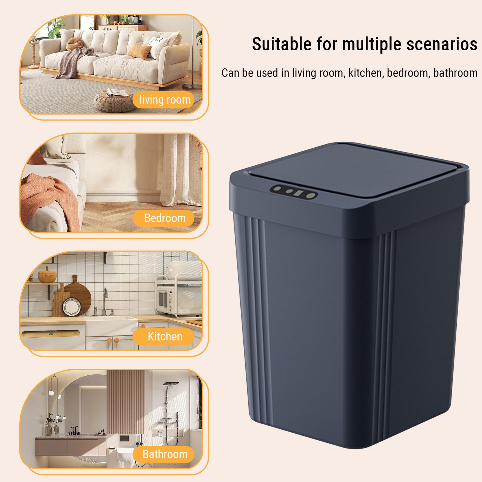 Smart Sensor Trash Can, Odor-Proof Kitchen Trash Can & Bathroom Garbage Bin with Lid, Auto-Open Small Trash Can for Home Office Bedroom Living Room, Blue - Xuniizn