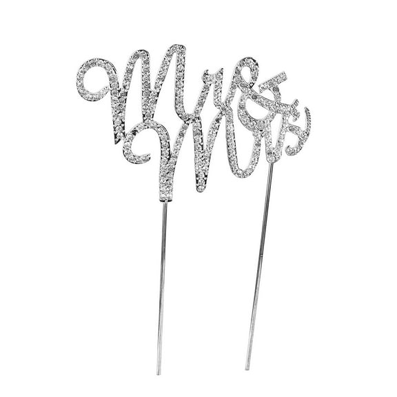 O'Creme Rhinestone Silver-Colored Mr-&-Mrs Script Cake Topper