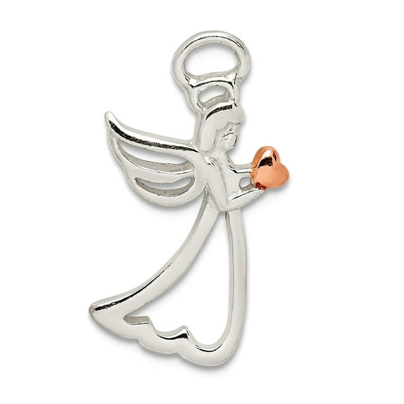 925 Sterling Silver and Rose Tone Polished Religious Guardian Angel Pendant Necklace 21.17x11.5mm Wide 1.74mm Thick Pend