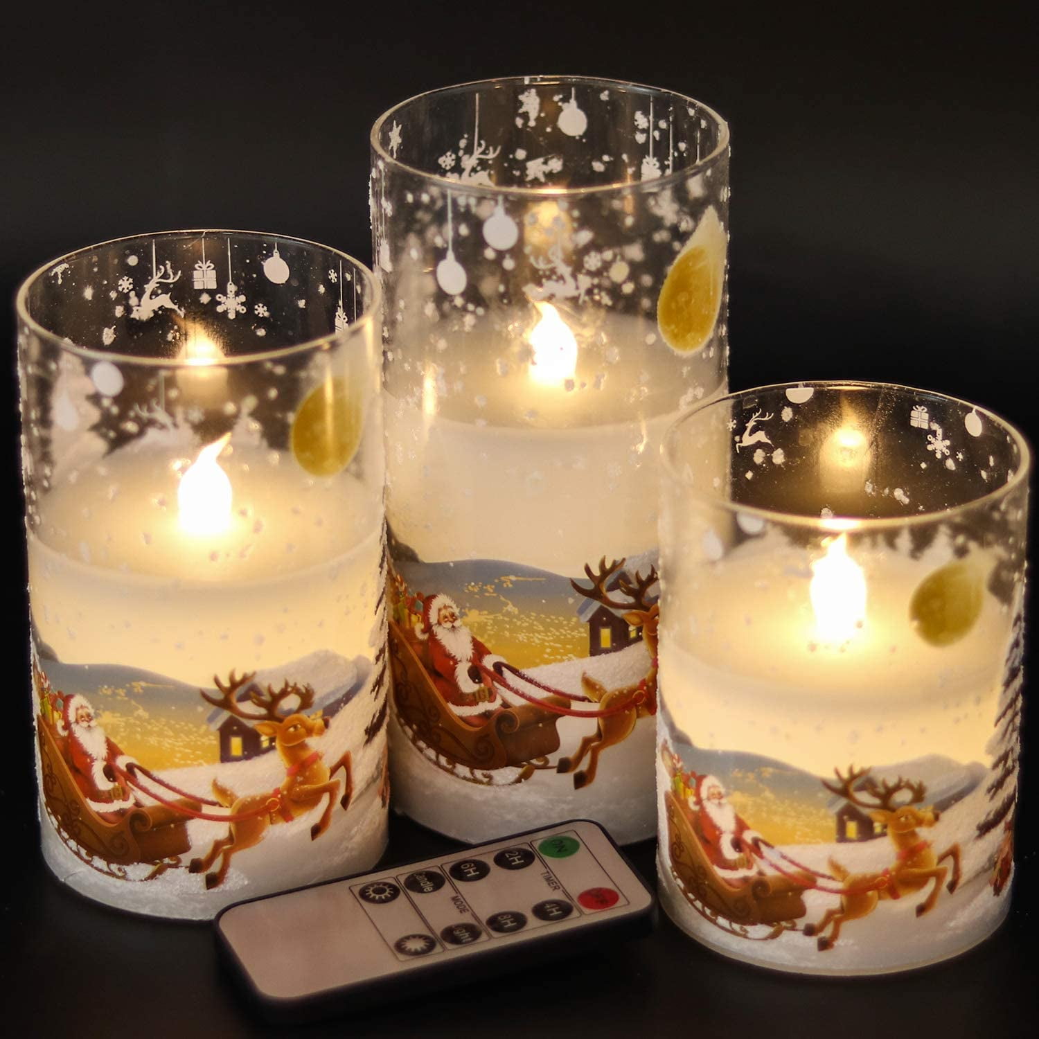 Eldnacele Santa Claus Glass Flameless Candle with Remote
