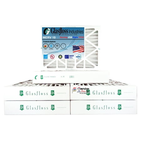 

Glasfloss 16x25x4 - 4 MERV 10 - (Pack of 6) - Pleated Air Filter - Furnace Air Filter - Made in USA.
