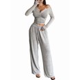 thumbnail image 2 of Conjuntos de Dos Piezas de Otoño para Mujer, Camiseta de Larga con Cuello en V y Pantalones Anchos, Conjuntos de Chándal Informal. Gris M, 2 of 9
