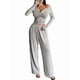 thumbnail image 2 of Conjuntos de Dos Piezas de Otoño para Mujer, Camiseta de Larga con Cuello en V y Pantalones Anchos, Conjuntos de Chándal Informal. Gris M, 2 of 9