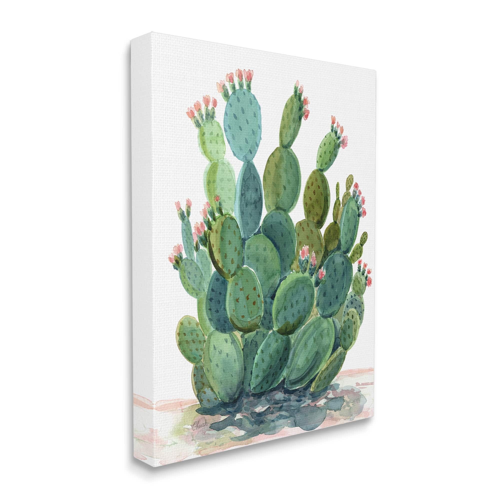 Stupell Botanical Desert Prickly Pear Cactus Botanical & Floral Painting Gallery Wrapped Canvas Print Wall Art